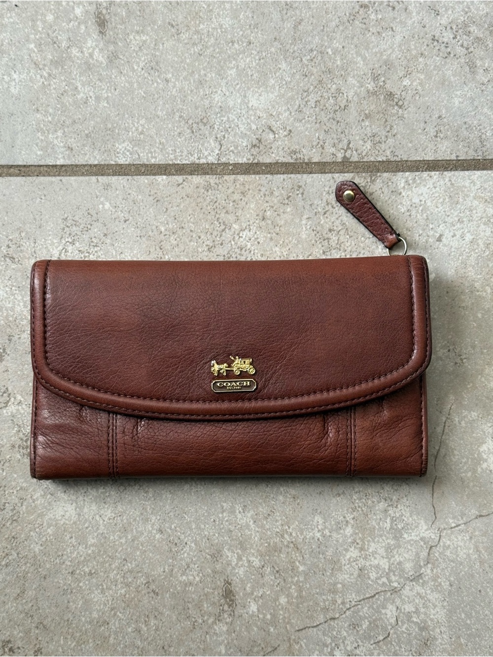 Coach Brown Leather Continental Wallet - Signature Horse & Carriage